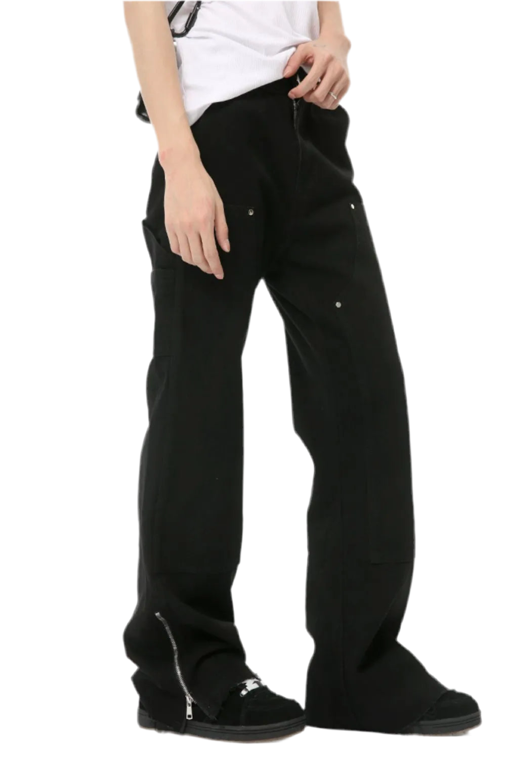 Men's Raw Hem Bootcut Jeans with Zip-Up Sides
