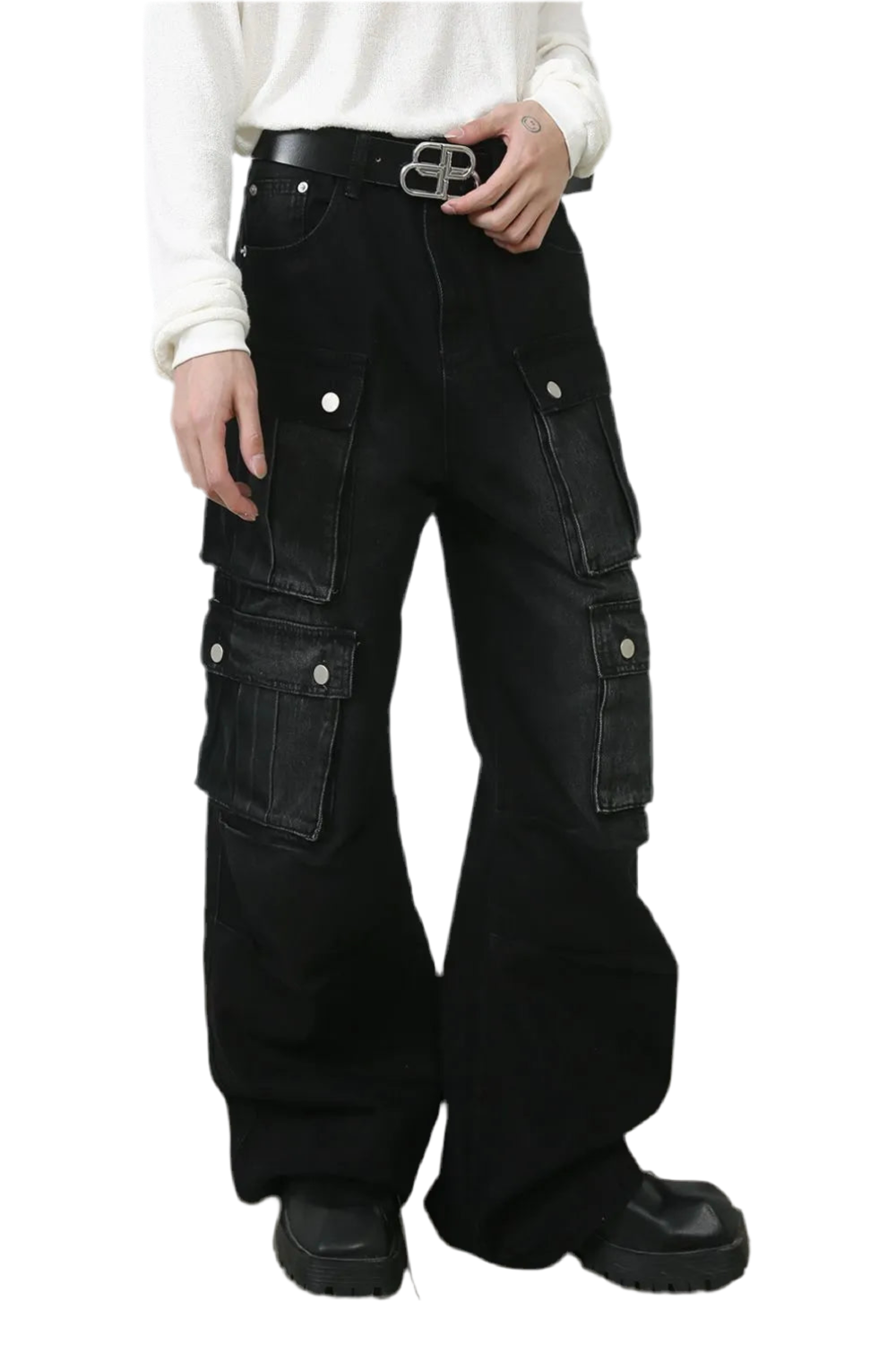 Men's Wide Leg Jeans with Cargo Pockets