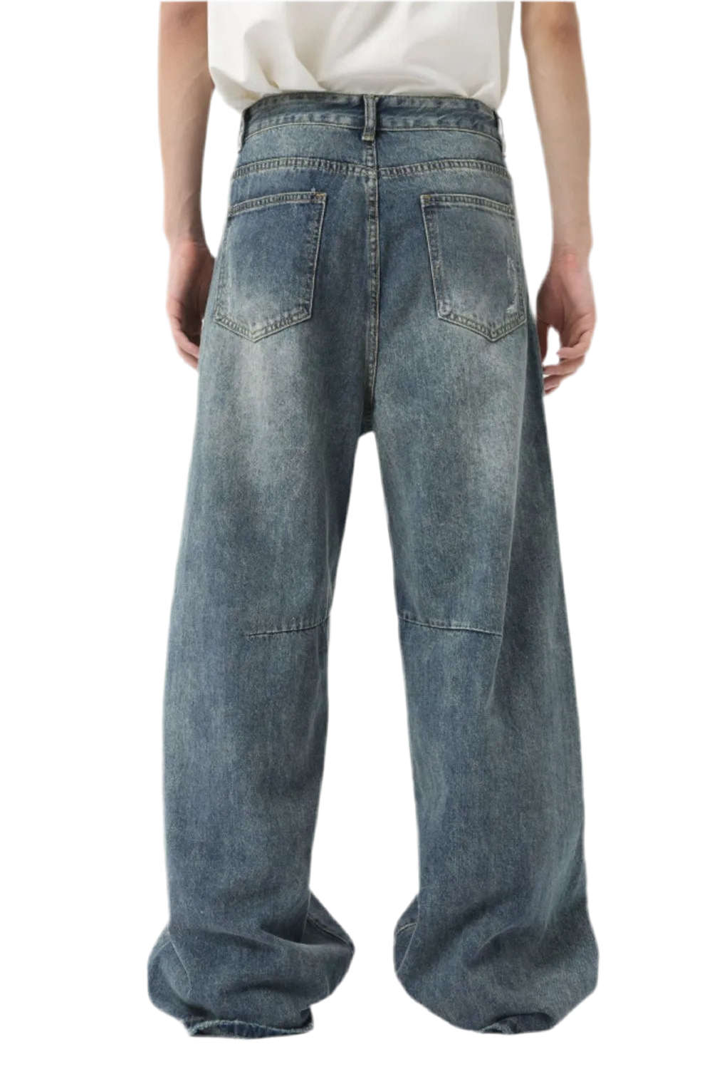Distressed Wide Leg Men's Jeans with Pockets