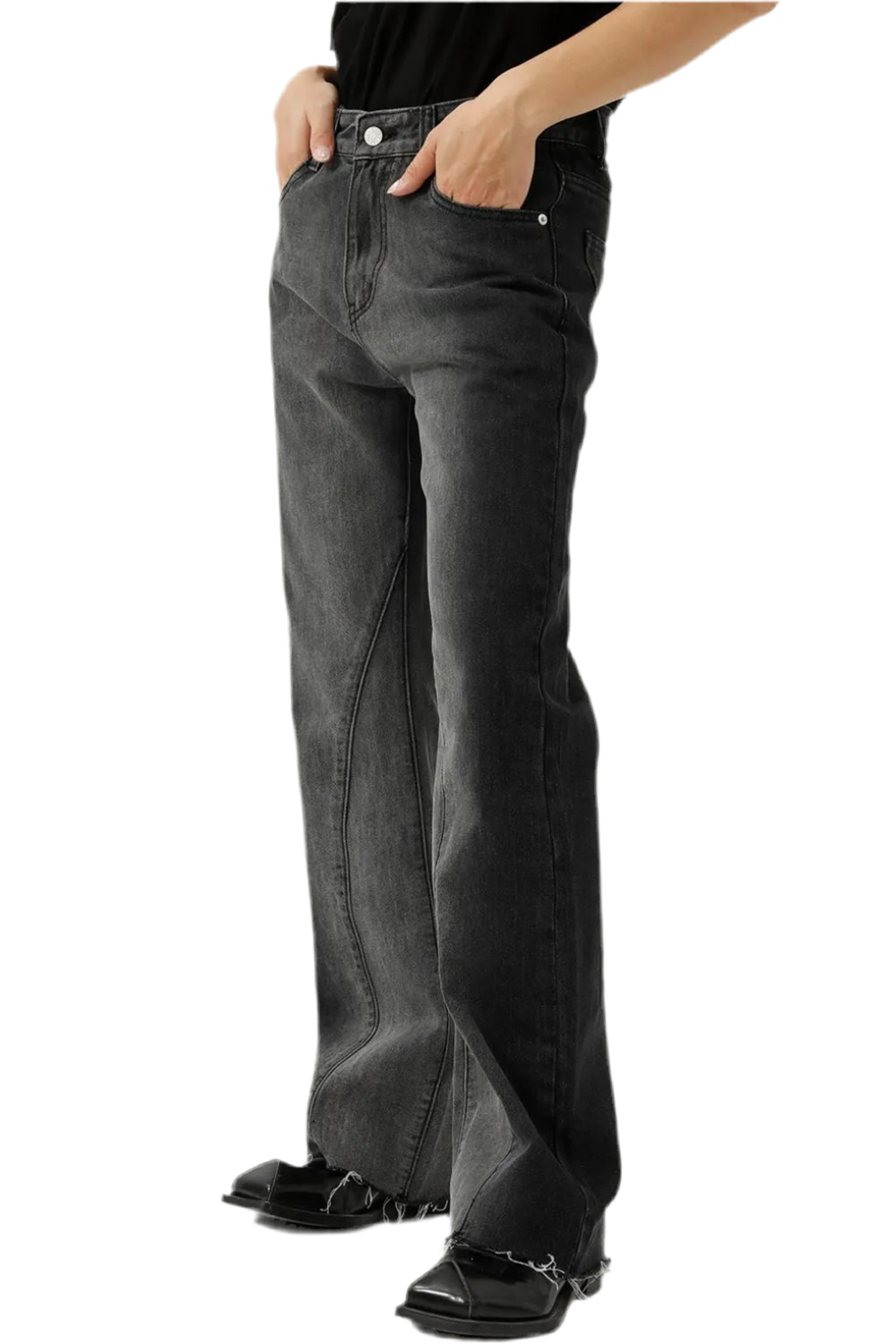 Frayed Hem Jeans with Pockets