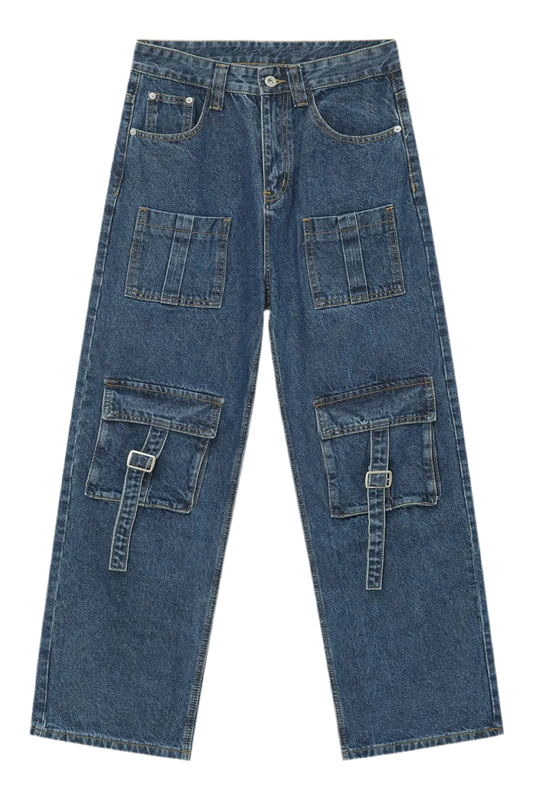 Mid Rise Men's Jeans with Cargo Pockets