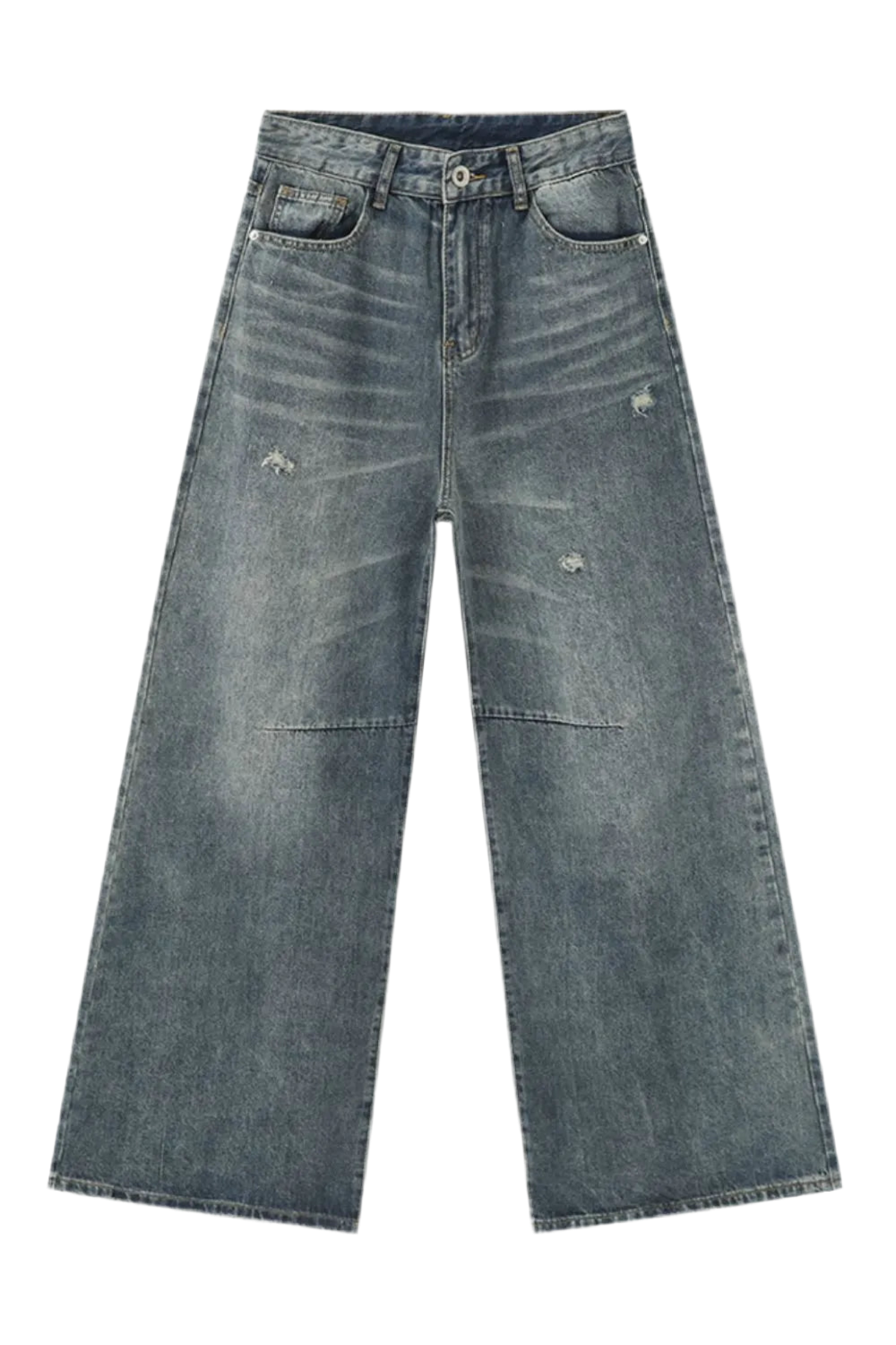 Distressed Wide Leg Men's Jeans with Pockets